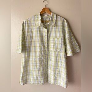 Anthropologie women plaid short sleeve button up pajamas top